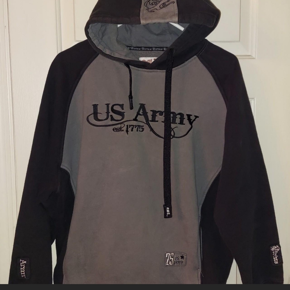 Vintage Virtus US Army Hoodie - Men's Size L Gray black